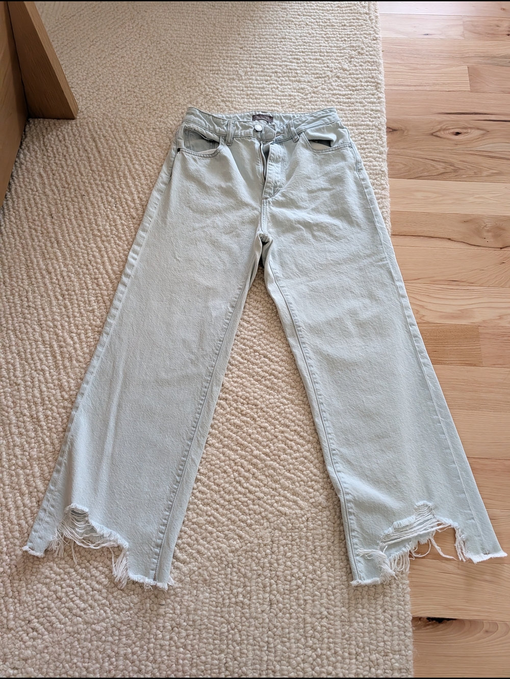 DL1961 Light Blue Straight Leg Distressed Hem Jeans